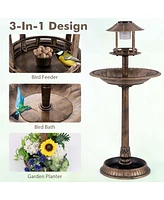 3-In-1 Pedestal Bird Bath with Solar Light Feeder & Flower Planter