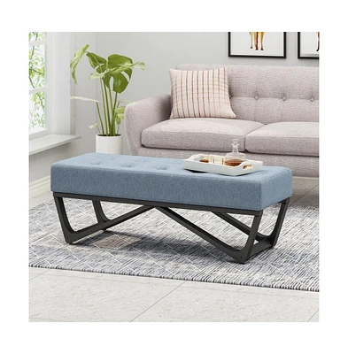 Upholstered Bench with Black Geometric Legs and Modern Bentwood Frame for Living Room or Bedroom-The Pop Home