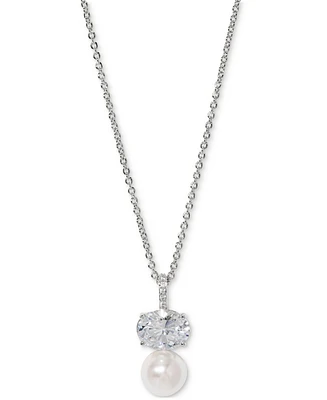 Eliot Danori Cubic Zirconia & Imitation Pearl Pendant Necklace, 16" + 2" extender, Exclusively at Macy's