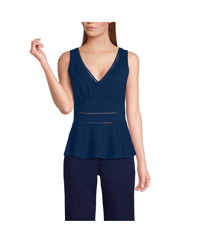 Lands' End Women's Lightweight Jersey Peplum V-Neck Tank Top