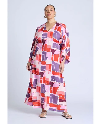 Eloquii Women's Printed Kimono Dress With Tie