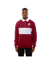 New Era Men's Dark Red Philadelphia Phillies Throwback Prep Color Block Rugby Polo Shirt