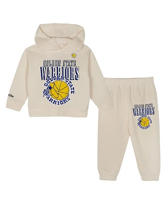 Mitchell & Ness Toddler 2-Piece Cream Golden State Warriors Hang Time Oversized Pullover Hoodie and Pants Set