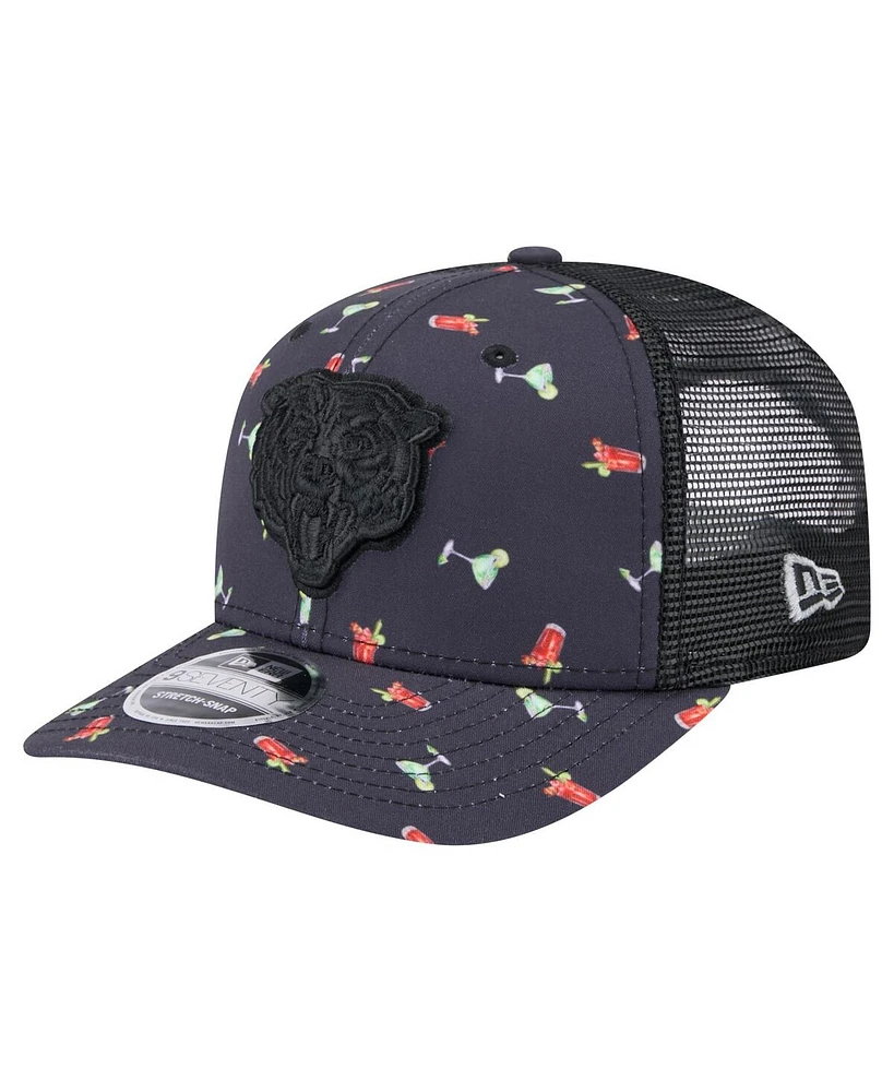 New Era Men's Navy/Black Chicago Bears Adventure Drinks Pattern 9SEVENTY Stretch-Snap Hat