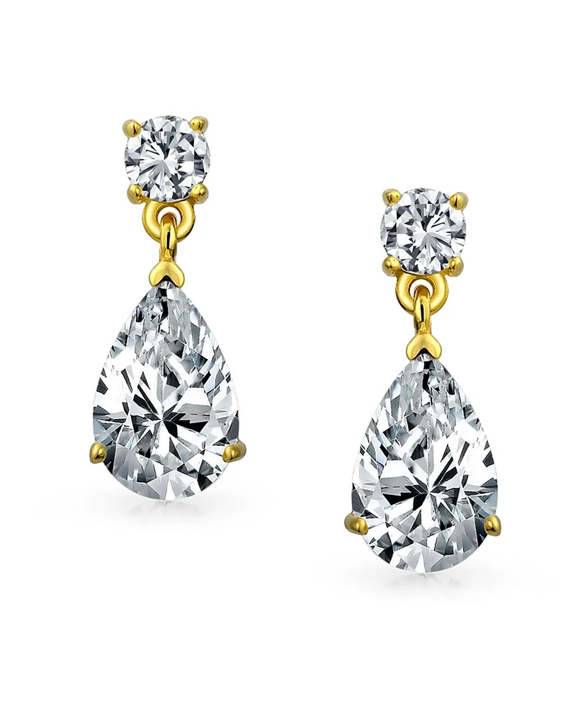 Bling Jewelry Classic Simple Cubic Zirconia Teardrop Cz Dangle Drop Earrings Gold Plated .925 Sterling Silver