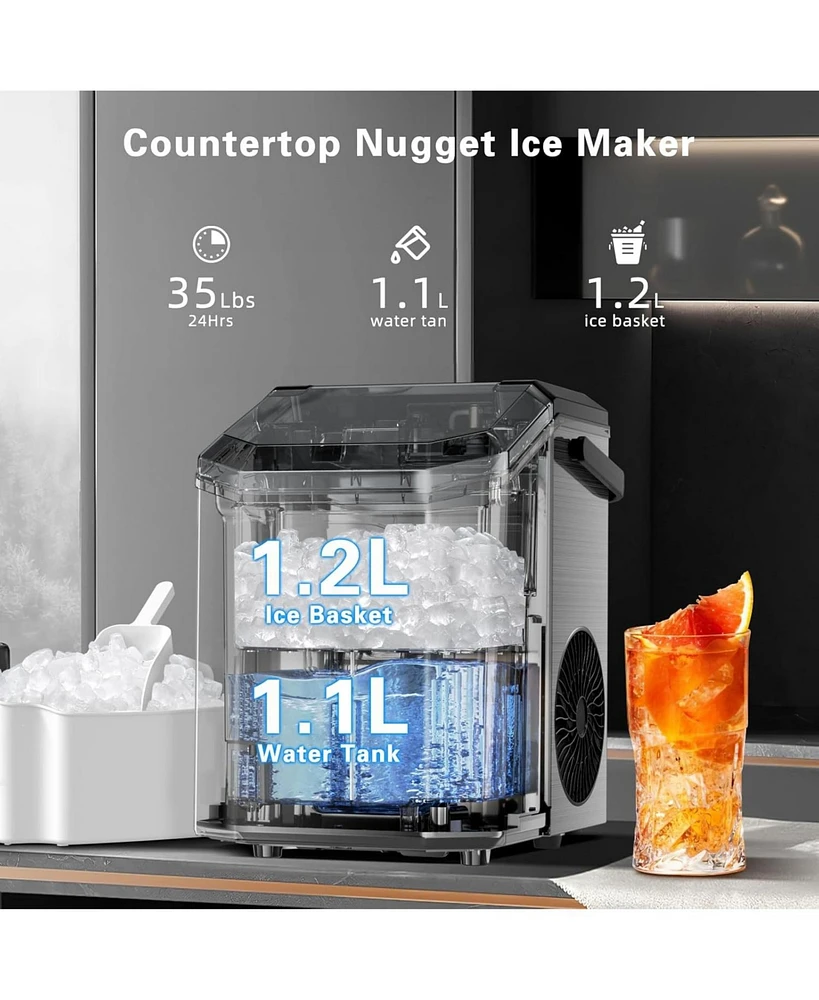 Zafro Portable Ice Maker with Handle, Stainless Steel Ice Maker Countertop with Slef-Cleaning, 35Lbs/24H, 7Mins Fast Ice Making, with Ice Basket/Ice S