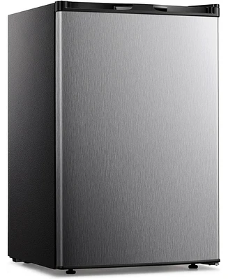 Zafro 3.0 Cu.ft upright mini freezer with adjustable thermostat, removable shelves, and reversible door. Ideal for bedrooms, homes, dorms, or apartmen