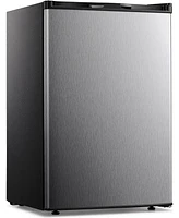 Zafro 3.0 Cu.ft upright mini freezer with adjustable thermostat, removable shelves, and reversible door. Ideal for bedrooms, homes, dorms, or apartmen