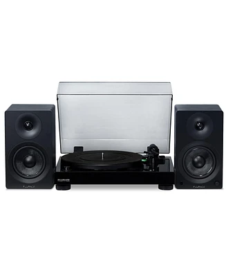 Fluance RT81 Elite High Fidelity Vinyl Turntable (White) with Ai41 Powered 5" Stereo Bookshelf Speakers (White Walnut), Diamond Stylus, Belt Driv