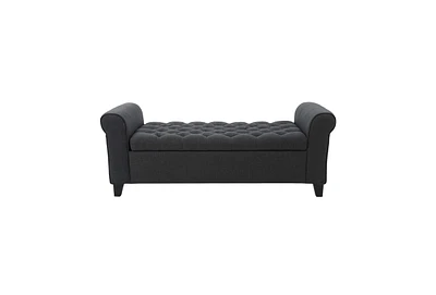 Tufted Storage Ottoman Bench with Rolled Arms, Button-Tufted Diamond Stitching, Soft-Close Hinges, and Versatile Design for Seating and Storage-The Po