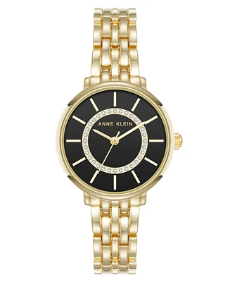 Anne Klein Women's Quartz Classy Gold-Tone Metal Alloy and Black Dial Watch, 30mm