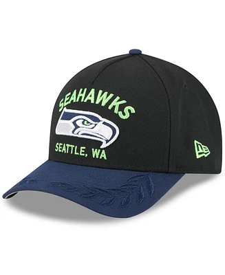 New Era Men's Black/ College Navy Seattle Seahawks 2025 Nfl Draft 9FORTY A-Frame M-Crown Adjustable Hat