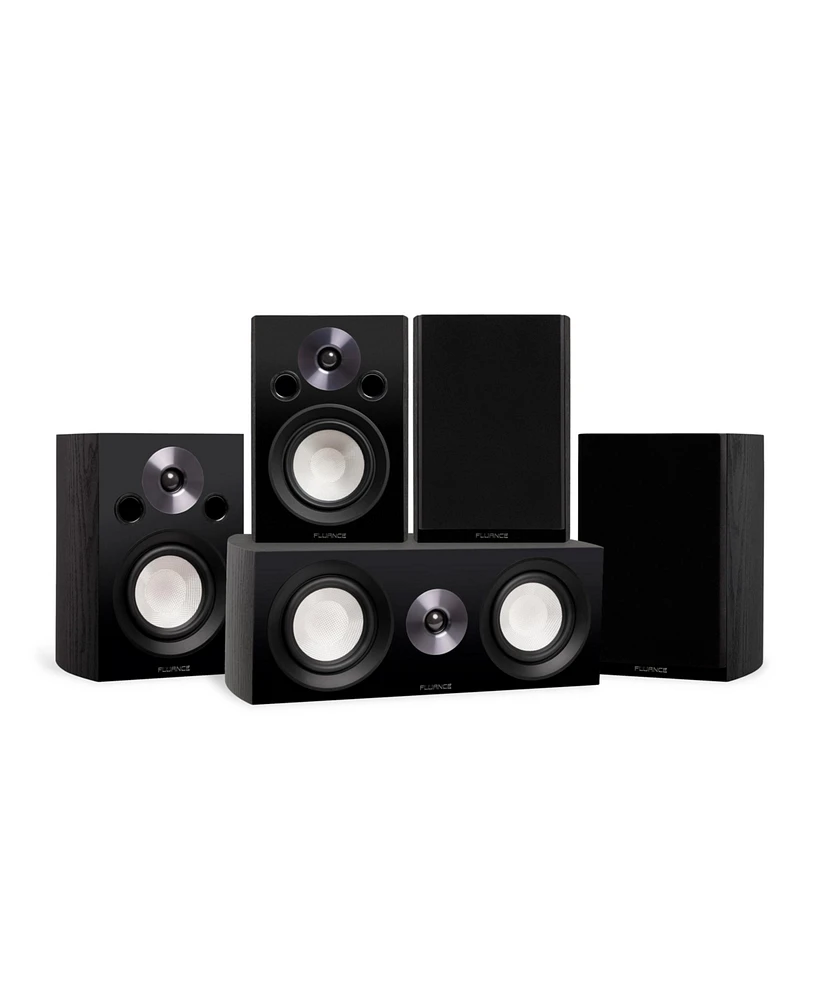 Fluance Reference Compact Surround Sound Home Theater 5.0 Channel Speaker System including 2-Way Bookshelf, Center and Rear Speakers