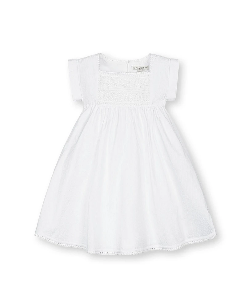 Hope & Henry Toddler Girls Sleeveless Crochet Detail Empire Waist Seersucker Dress