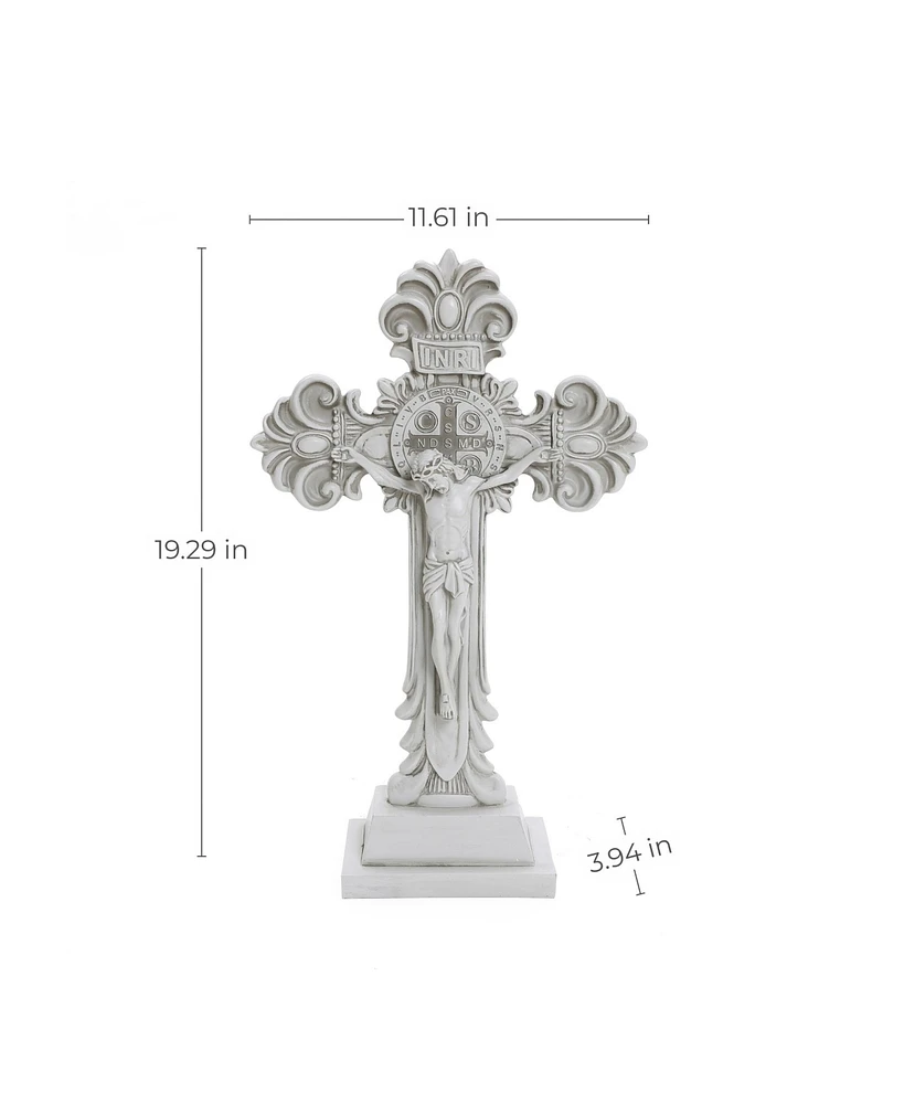 LuxenHome Off White Polyresin Holy Cross Jesus Crucifix 1.6-Feet Tall Statue