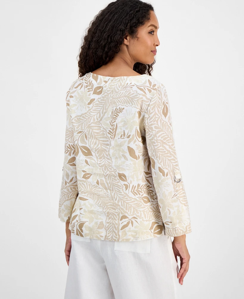 Charter Club Women's Printed 100% Linen Top, Exclusively at Macy's