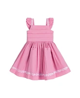 Hope & Henry Toddler Girls Pleated Flutter Sleeve Apron Dress with Embroidery