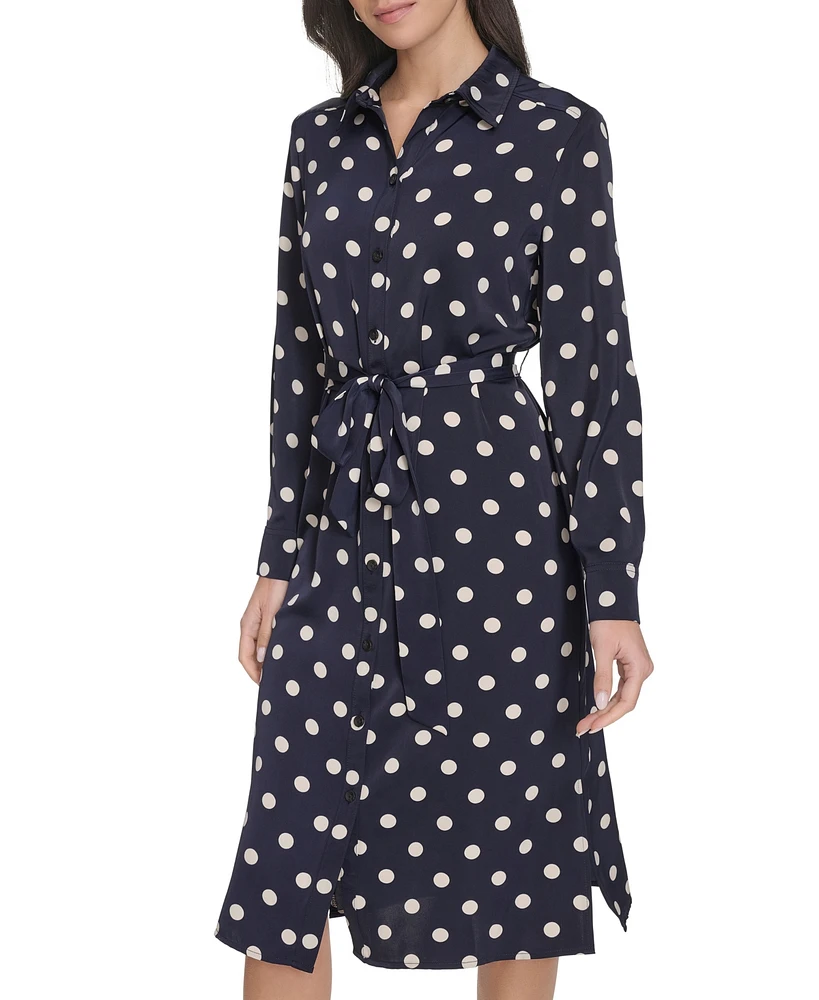 Calvin Klein Women's Dot-Print Long-Sleeve Shirtdress