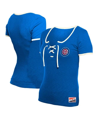 New Era Women's Royal Chicago Cubs Throwback Lace Up T-Shirt