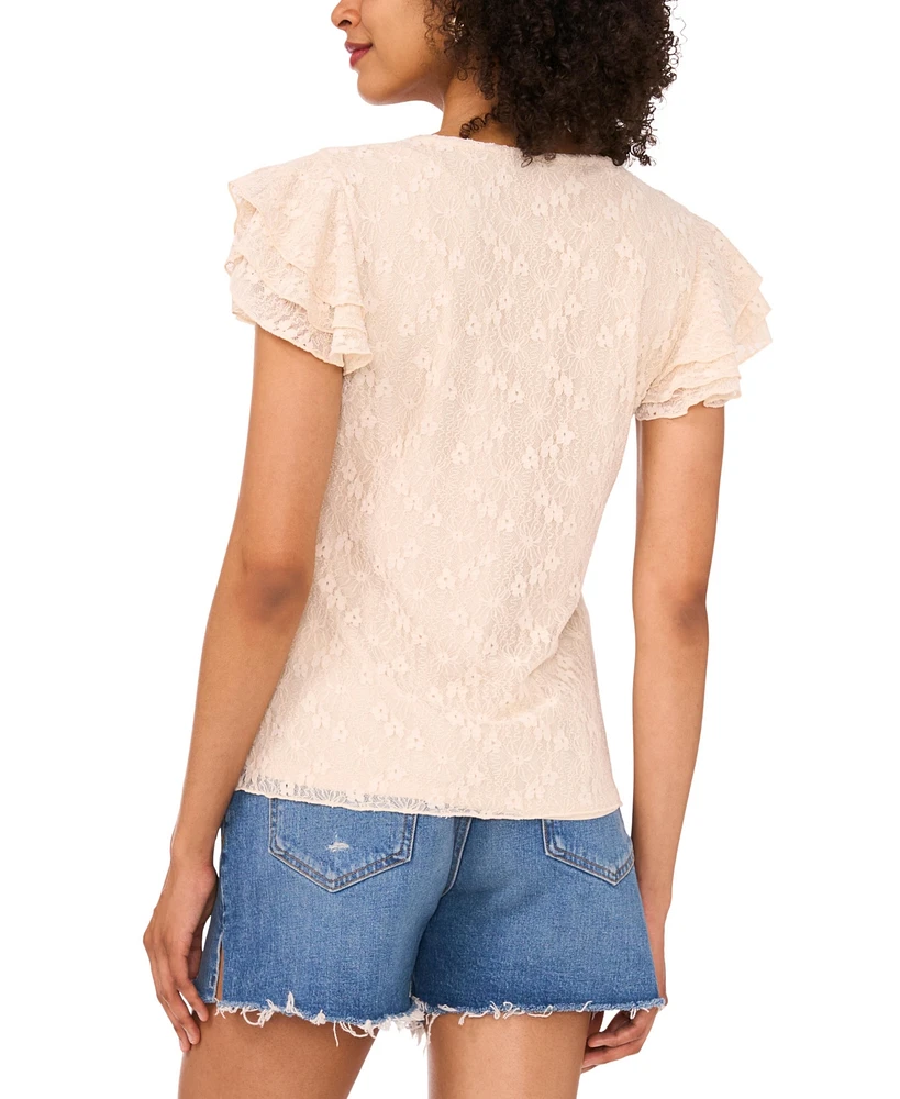 Vince Camuto Women's Ruffled-Sleeve V-Neck Lace Top