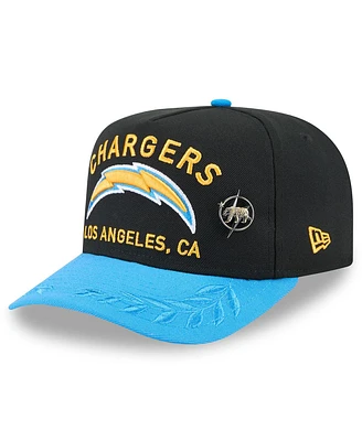 New Era Men's Black/ Powder Blue Los Angeles Chargers 2025 Nfl Draft On Stage A-Frame 59FIFTY Fitted Hat