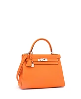 Pre-Owned Hermes Kelly 28 Handbag Clemence with Palladium Hardware