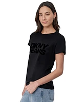 Dkny Jeans Women's Flocked Logo Crewneck T-Shirt