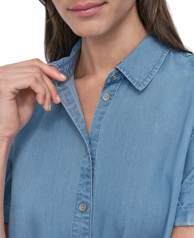 Dkny Jeans Women's Rolled-Sleeve Button-Up Shirt