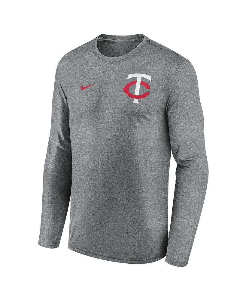 Nike Men's Heather Charcoal Minnesota Twins 2-Hit Legend Performance Long Sleeve T-Shirt