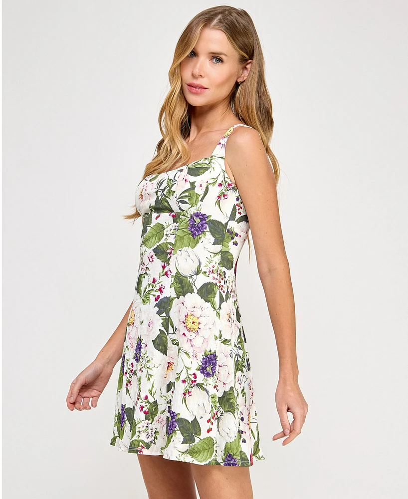 Seni & Cade Juniors' Floral Scoop-Neck Sleeveless Dress