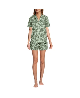Lands' End Women Linen 2 Piece Pajama Set - Short Sleeve Top and Shorts