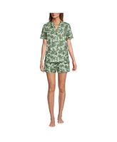 Lands' End Women Linen 2 Piece Pajama Set - Short Sleeve Top and Shorts