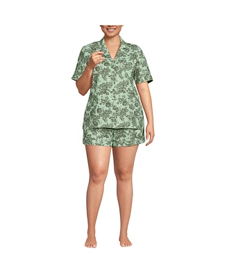 Lands' End Women Plus Linen 2 Piece Pajama Set - Short Sleeve Top and Shorts