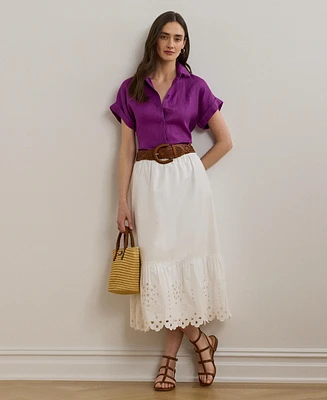 Lauren Ralph Women's Eyelet Cotton Broadcloth Midi Skirt