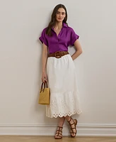 Lauren Ralph Women's Eyelet Cotton Broadcloth Midi Skirt