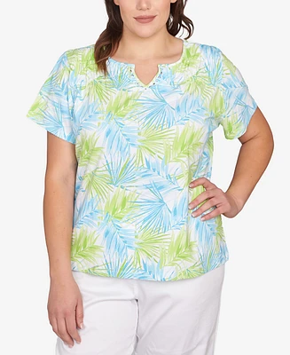 Hearts Of Palm Plus Size Short Sleeve Leaf Print Top