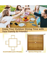 Gymax 5 Pcs Patio Dining Set Acacia Wood Table w/ 1.9'' Umbrella Hole Wicker Armchairs
