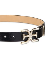 Sam Edelman Women's Hammered Double-e Logo Plaque Buckle Belt