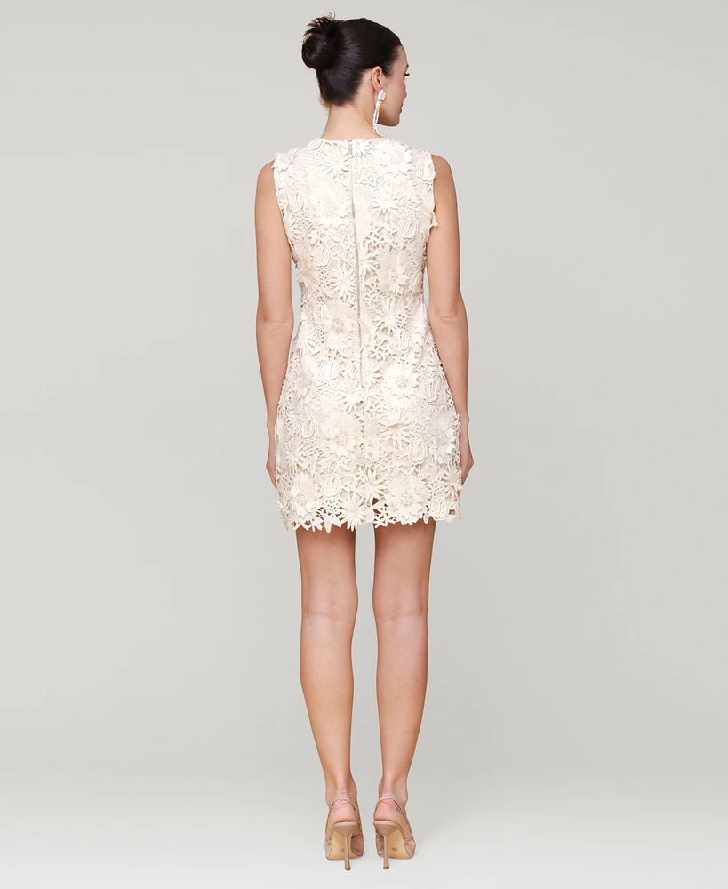 Avec Les Filles Women's Sleeveless 3D Floral Embroidery Mini Dress