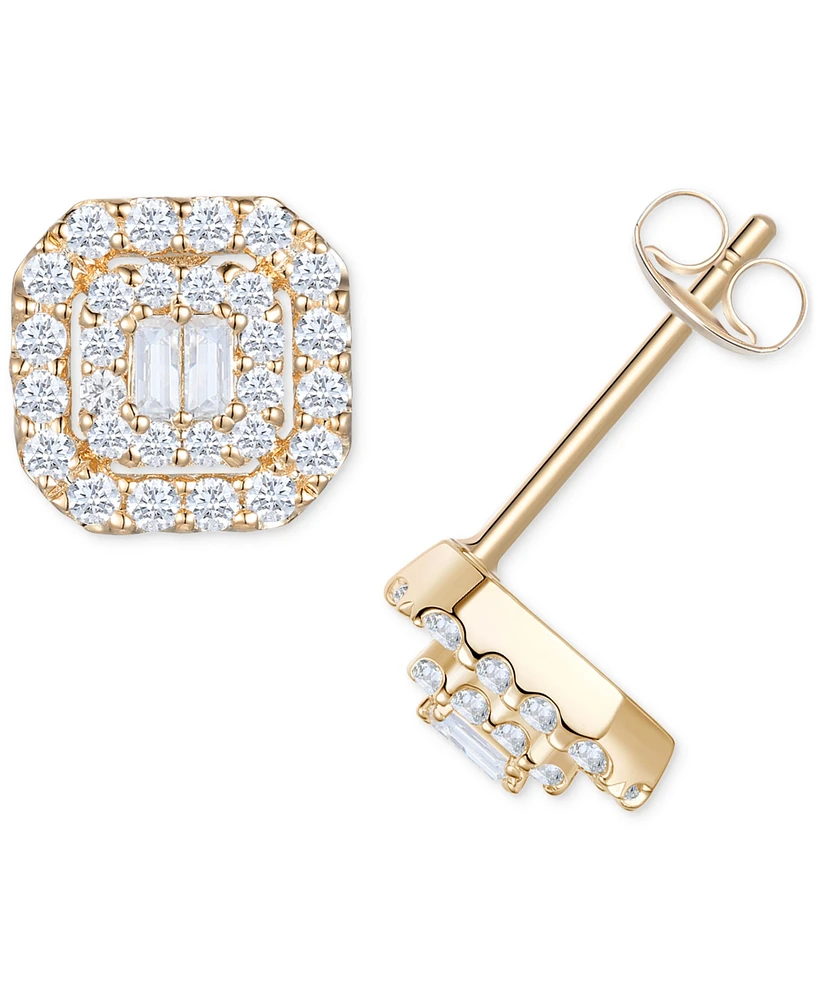 Diamond Round & Baguette Cluster Stud Earrings (1/2 ct. t.w.) 14k White or Yellow Gold