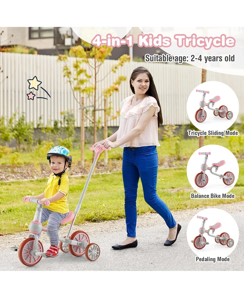 Costway Toddler 4 in 1 Tricycles with Push Handle & Training Wheels Balance Bike