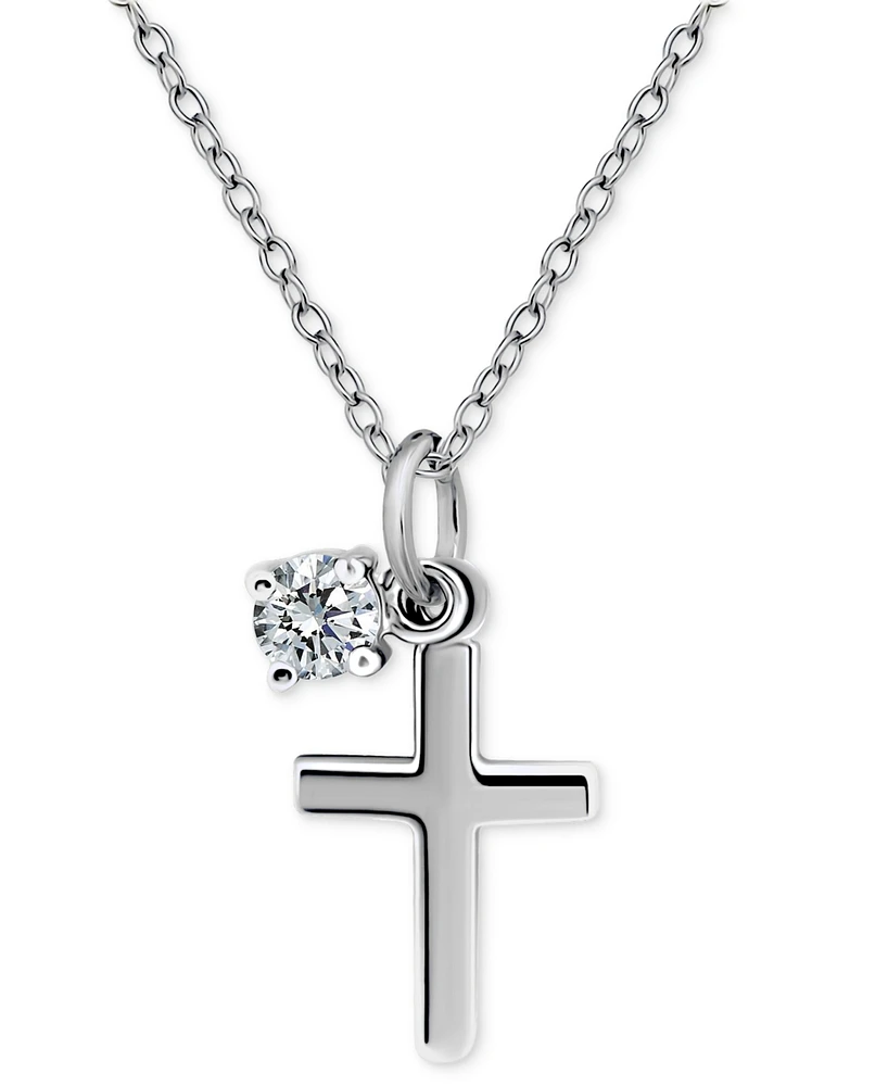 Giani Bernini Polished Cross & Cubic Zirconia Dangle Pendant Necklace, 16" + 2" extender, Exclusively at Macy's