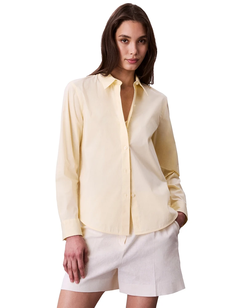 Calvin Klein Jeans Women's Cotton Poplin Stretch Relaxed Button-Down Shirt