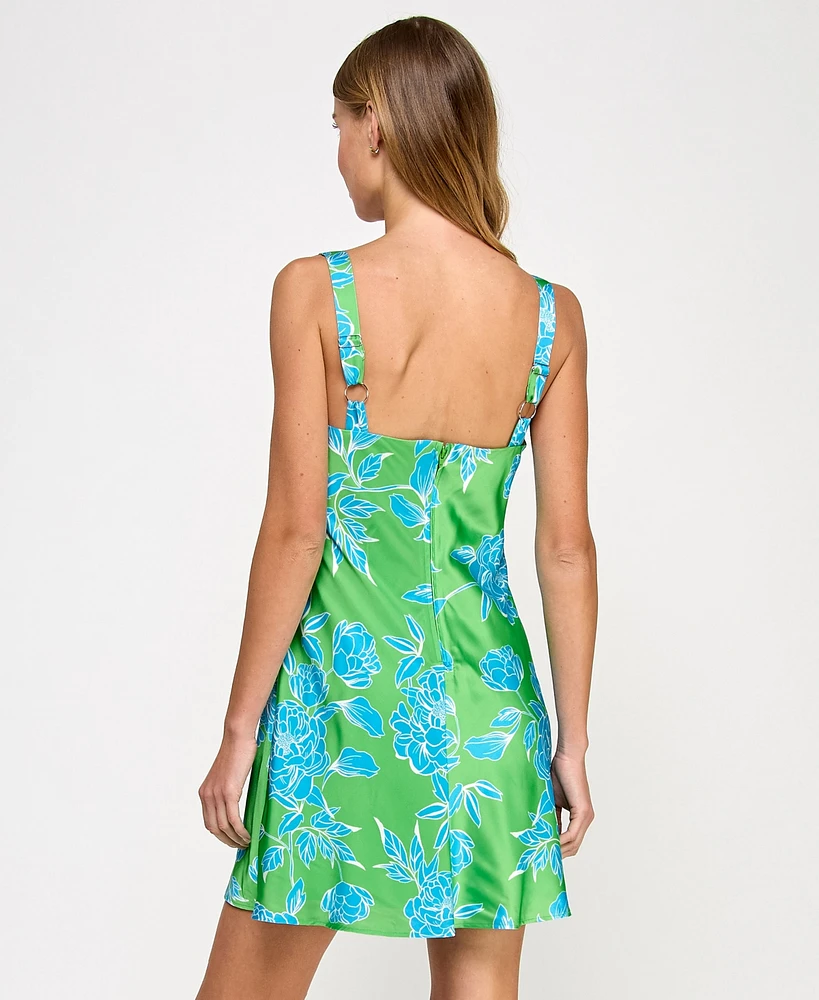 City Studios Juniors' Floral-Print Tie-Front A-Line Dress