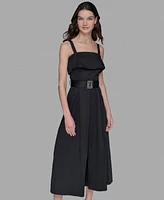 Karl Lagerfeld Paris Women's Square-Neck Belted Fit & Flare Dress