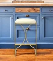 Faux Leather and Iron Backless Counter Height Bar Chair for Kitchen or Bar