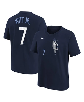 Nike Big Boys and Girls Bobby Witt Jr. Navy Kansas City Royals Fuse City Connect Name Number T-Shirt