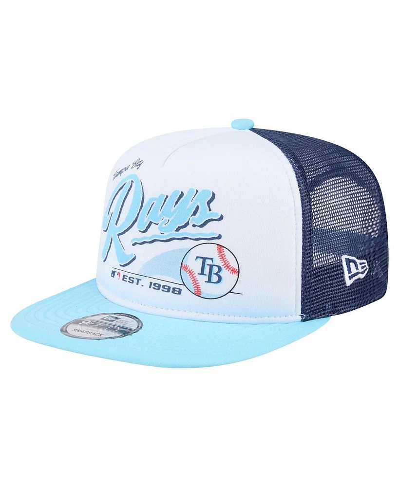 New Era Men's White/Light Blue Tampa Bay Rays Retro Script Trucker 9FIFTY Snapback Hat