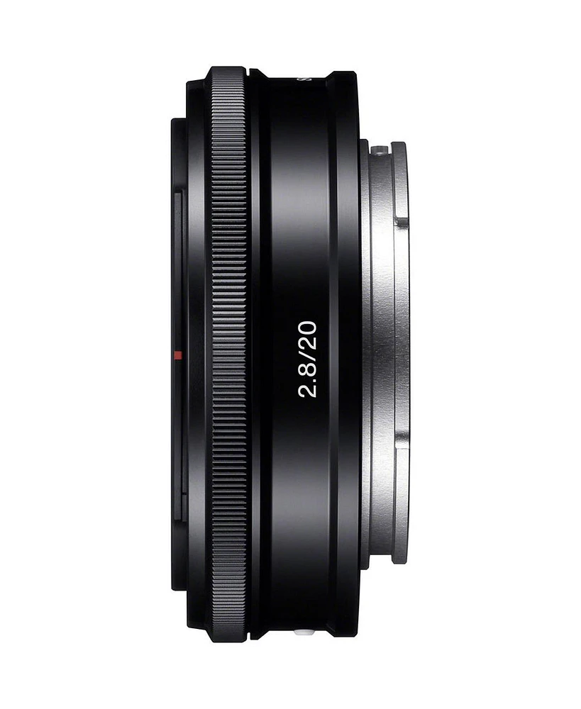 Sony E 20mm f/2.8 Lens, Black, Bundle with 49mm Digital Essentials Filter Kit and 15x15" Lens Wrap