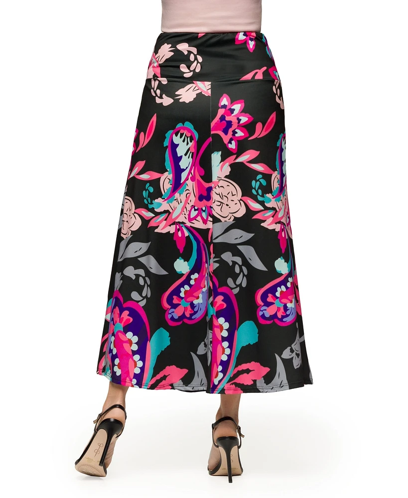 24seven Comfort Apparel Women's Paisley Elastic Waist A Line Maxi Skirt